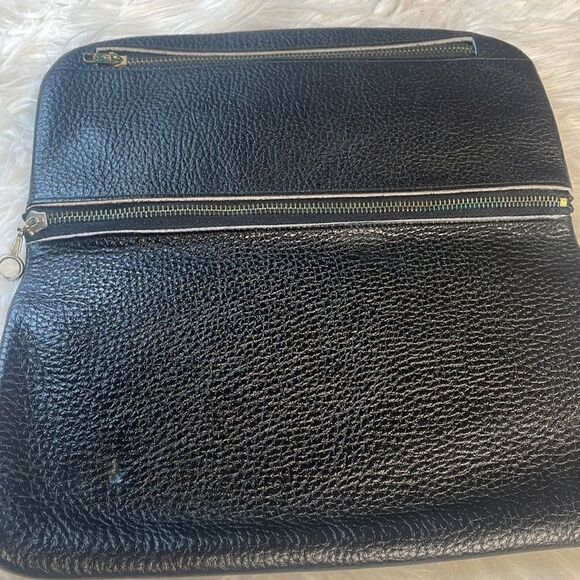 Black Leather Vintage Clutch Purse, Brand Unknown 9 1/2 x 5 1/2” - Picture 4 of 7
